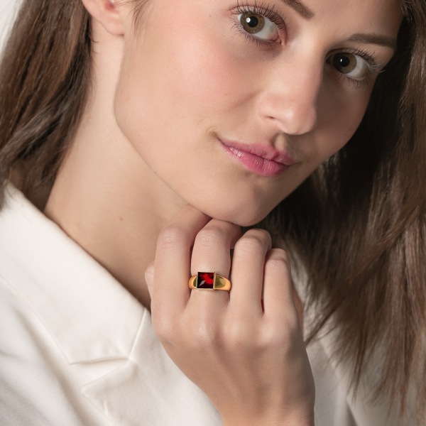 Bague Jonc Grenat Carré