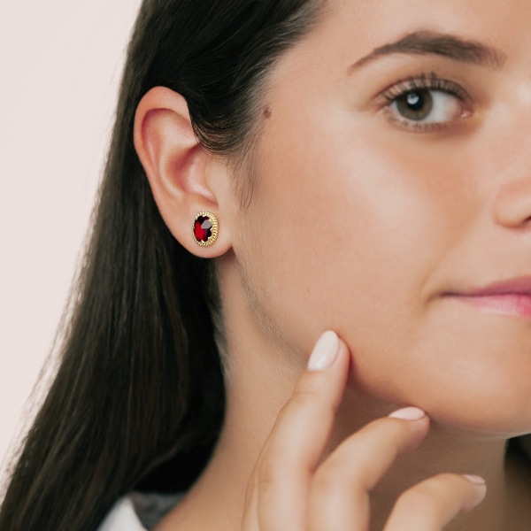 Boucles d'oreilles Grenat Ovale